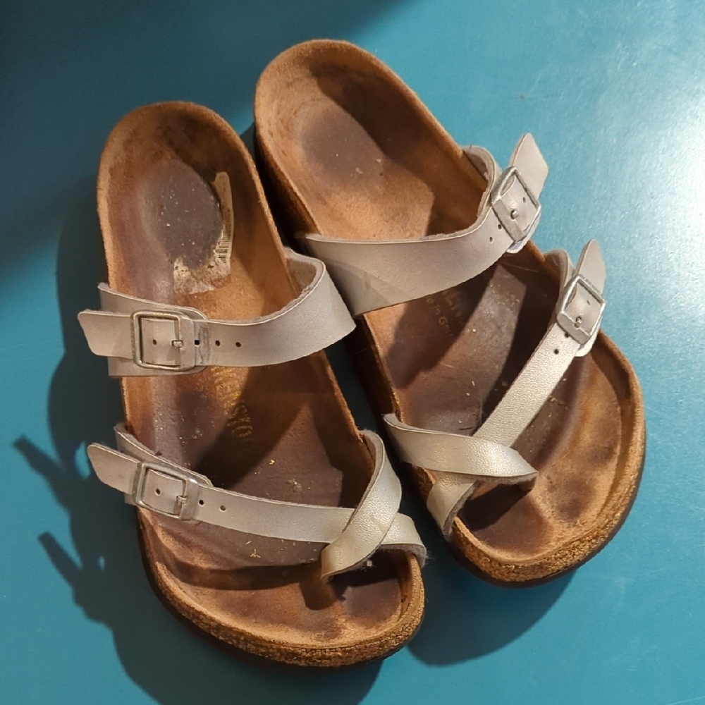 Birkenstock Mayari Silver Birko-Flor Sandals Women's Size 36